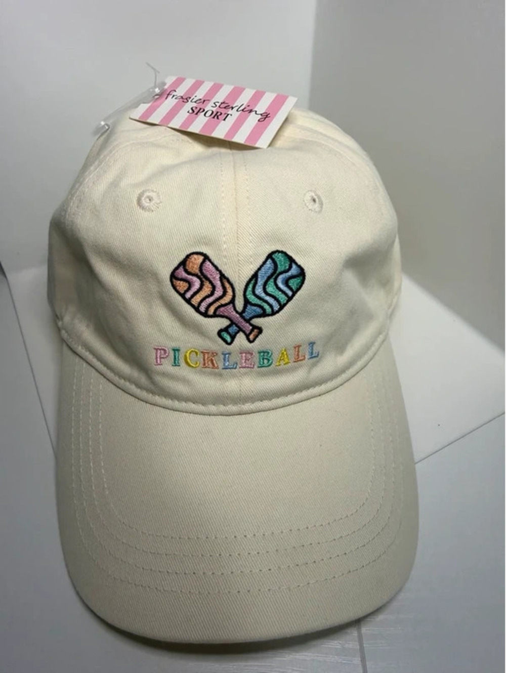 H5 Frasier Sterling Sport Pickleball Embroidered Cream Cotton Hat NWT